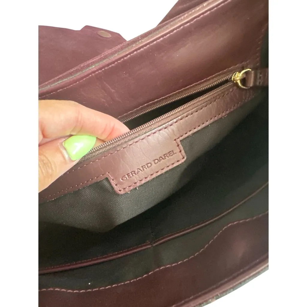 GERARD DAREL Purple Leather Suede Large Crossbody Saddle Handbag - Image 4