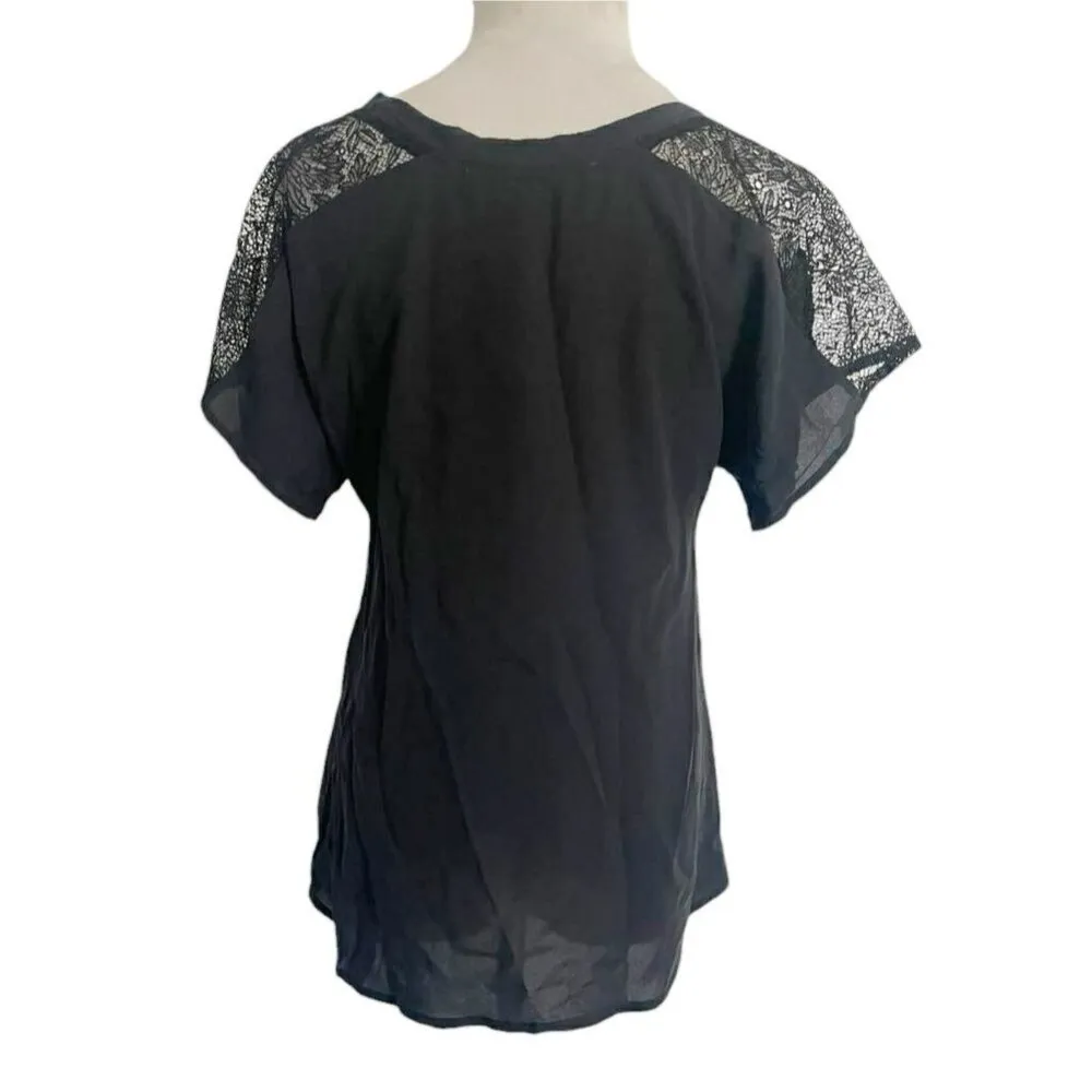 Ulla Johnson Size 2 Silk Top Blouse Black Short Sleeve - Image 5