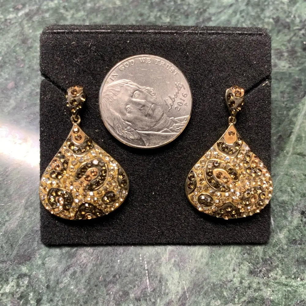 Chocolate Crystal Pave Earrings Leopard Pattern Dangle 925 Sterling Silver Brown - Image 2