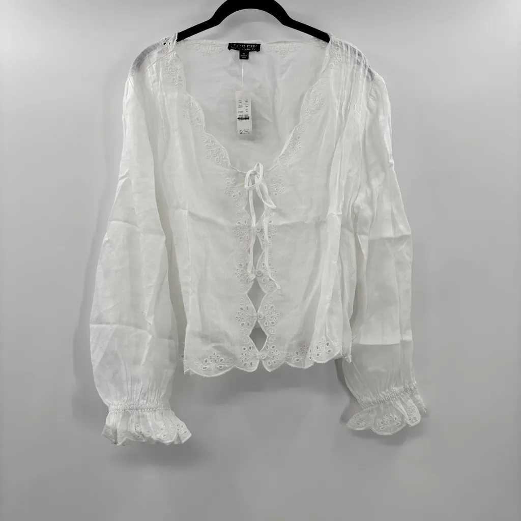 J.Crew Scallop-trim tie-front top in ramie - Image 6