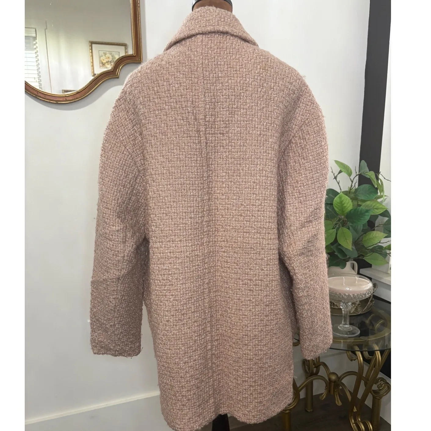 Abercrombie‎ & Fitch Womens Coat, Tweed  Long Sleeve, Overcoat, Blush Pink, L - Image 3