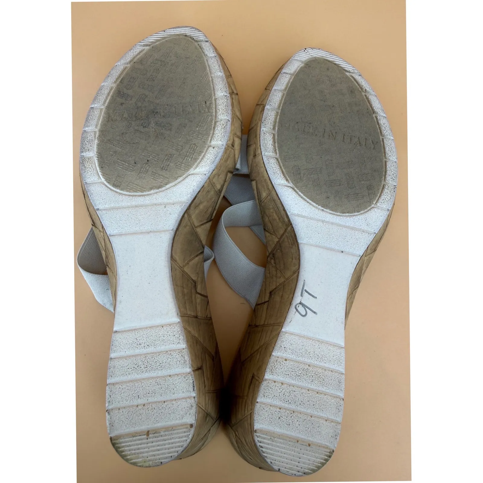 Italian Shoemaker Women 9 White Elastic Cross Strap Open Toe Wedge Sandals - Image 7