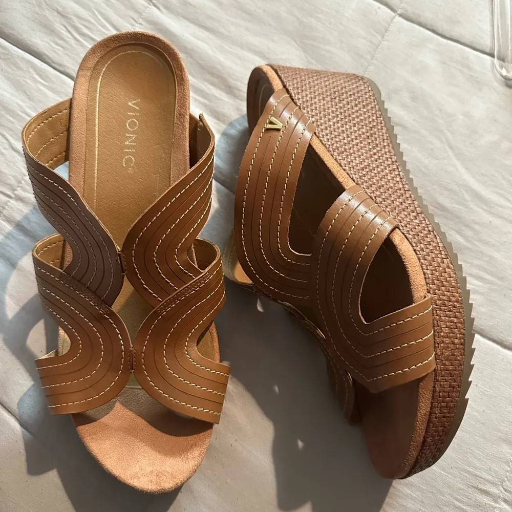 Vionic  Brown Wedge Sandals - Image 10