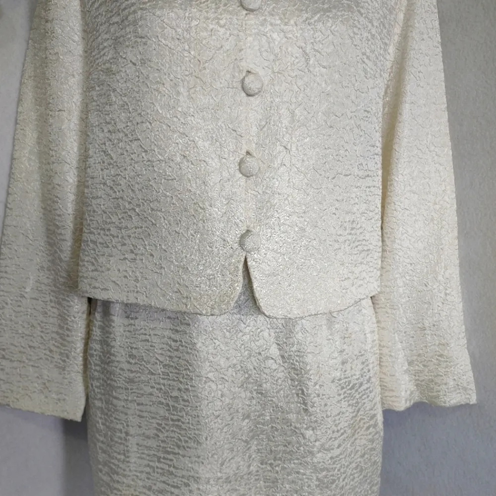 Vintage Ursula of Switzerland Ivory Sequin Collar Skirt Suit Set Size 10 - Image 5