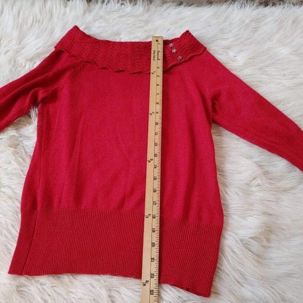 Sag Harbor Petite PS Small Star Jewel Embellishment Red Sparkle Sweater 3/4 Slee - Image 2
