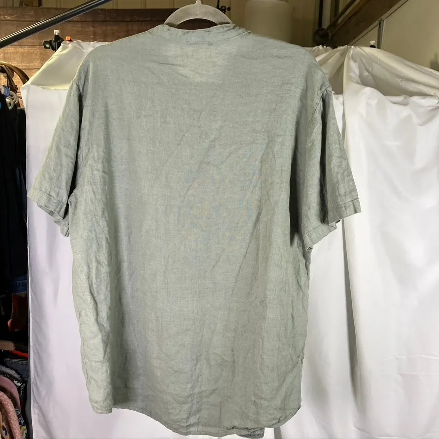 Made‎ in Italy Linen Viscose Shirt XXL Button Up Short Sleeve Green Womenswear - Image 8