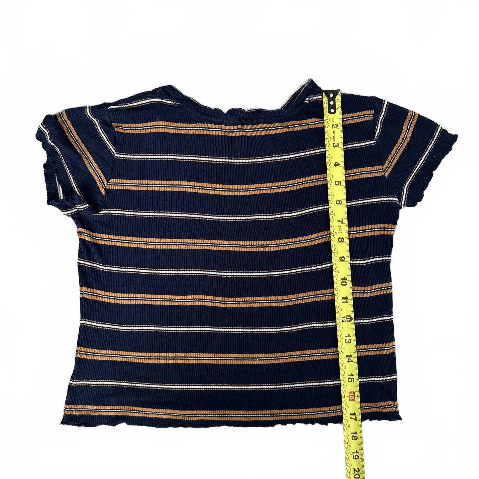 Hippie Rose Juniors' Striped Lettuce-Edge T-Shirt Baby Tee Navy Small - Image 3