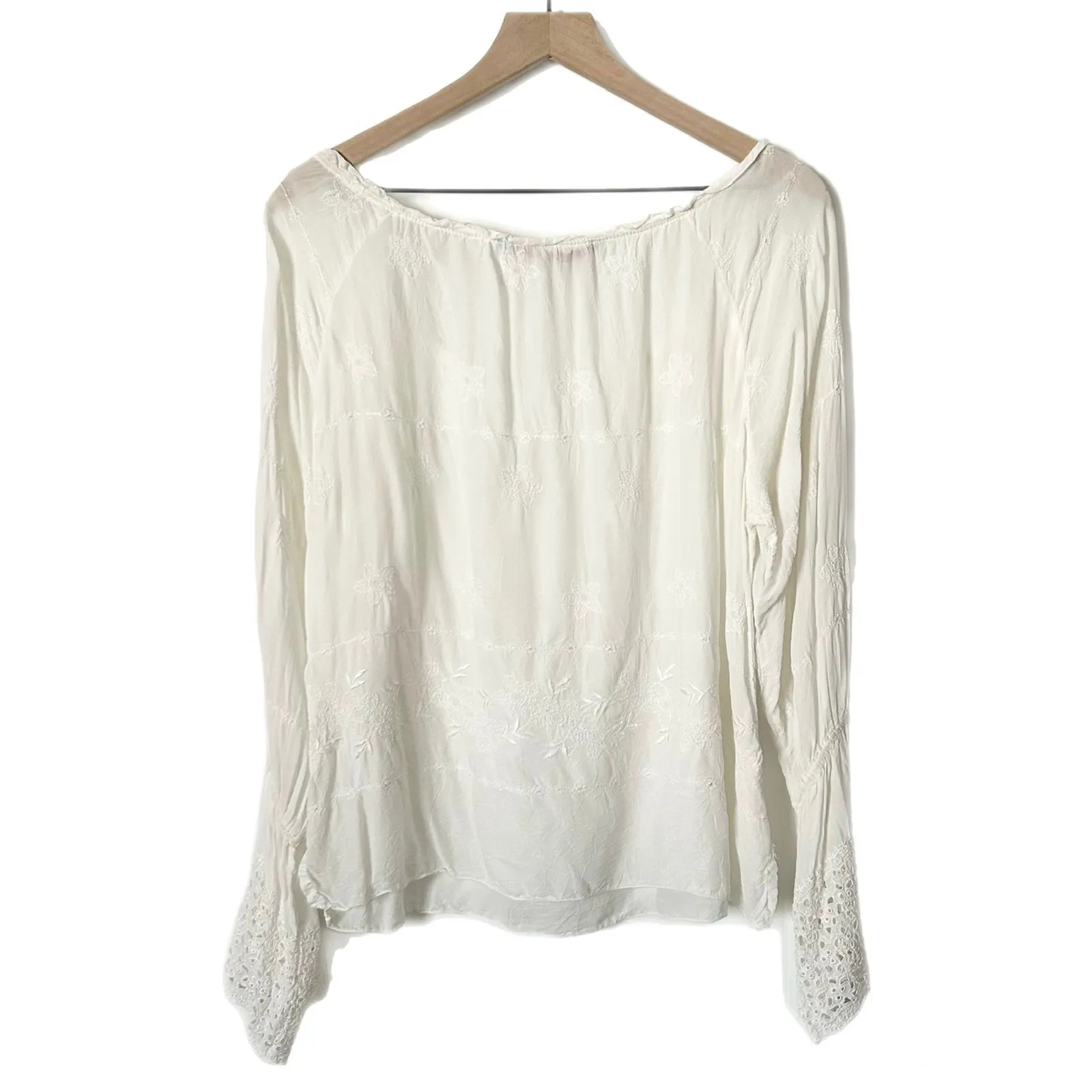 Johnny Was White Embroidered Bell Sleeve Boho Peasant Blouse Top Size Large - Image 2