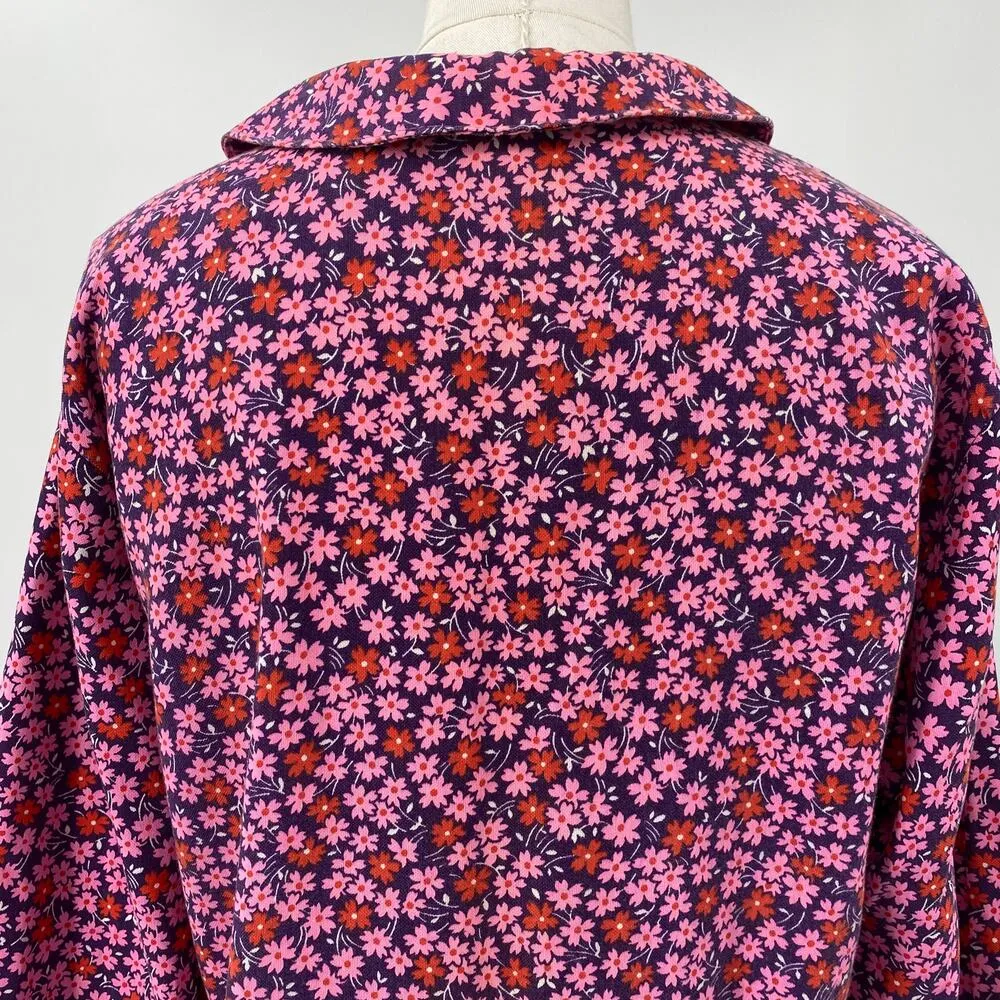 Vintage 70s Ditsy Floral Romper Shirtdress Button Down Long Sleeve Pink Purple Size 16 - Image 9