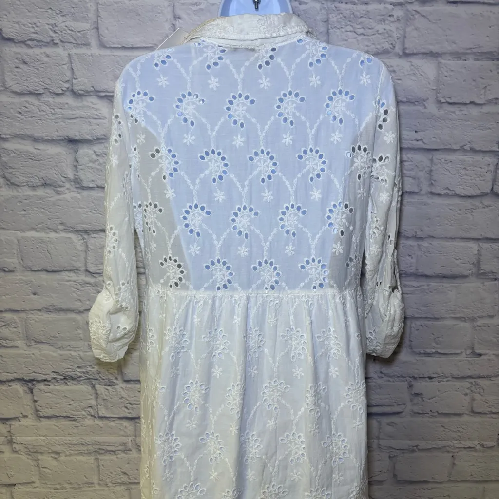 Valentina Naldi 100% cotton Medium Eyelet Dress Made In Italy NWT Embroidered White - Image 6