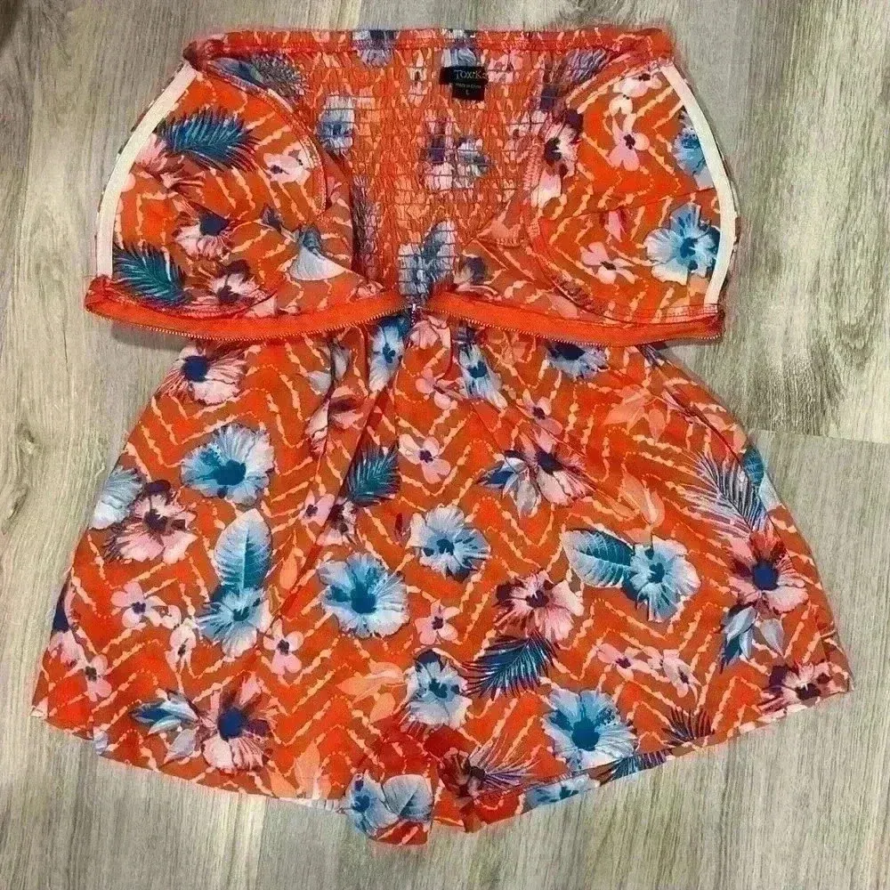 NWT Toxik3 Strapless Corset Romper Orange Chevron Floral Stretch Zipper Size L Size L - Image 4