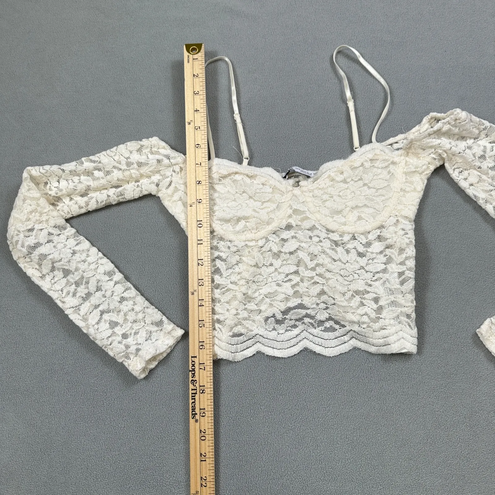 NWOT Zara Lace Crop Top M Off Shoulder Long Sleeve Ivory Sweetheart Blouse - Image 5