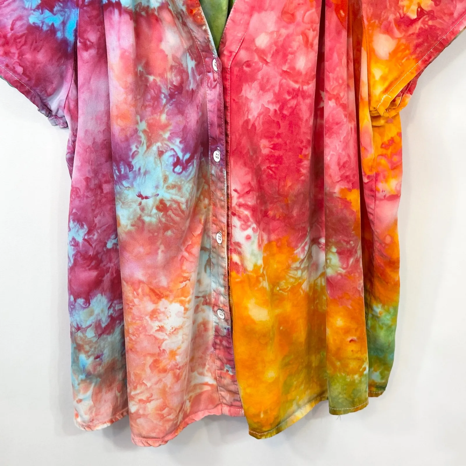 Velvet Heart Large Top Handmade Tie‎ Dye Short Sleeve Rainbow Festival Boho 1739 - Image 6
