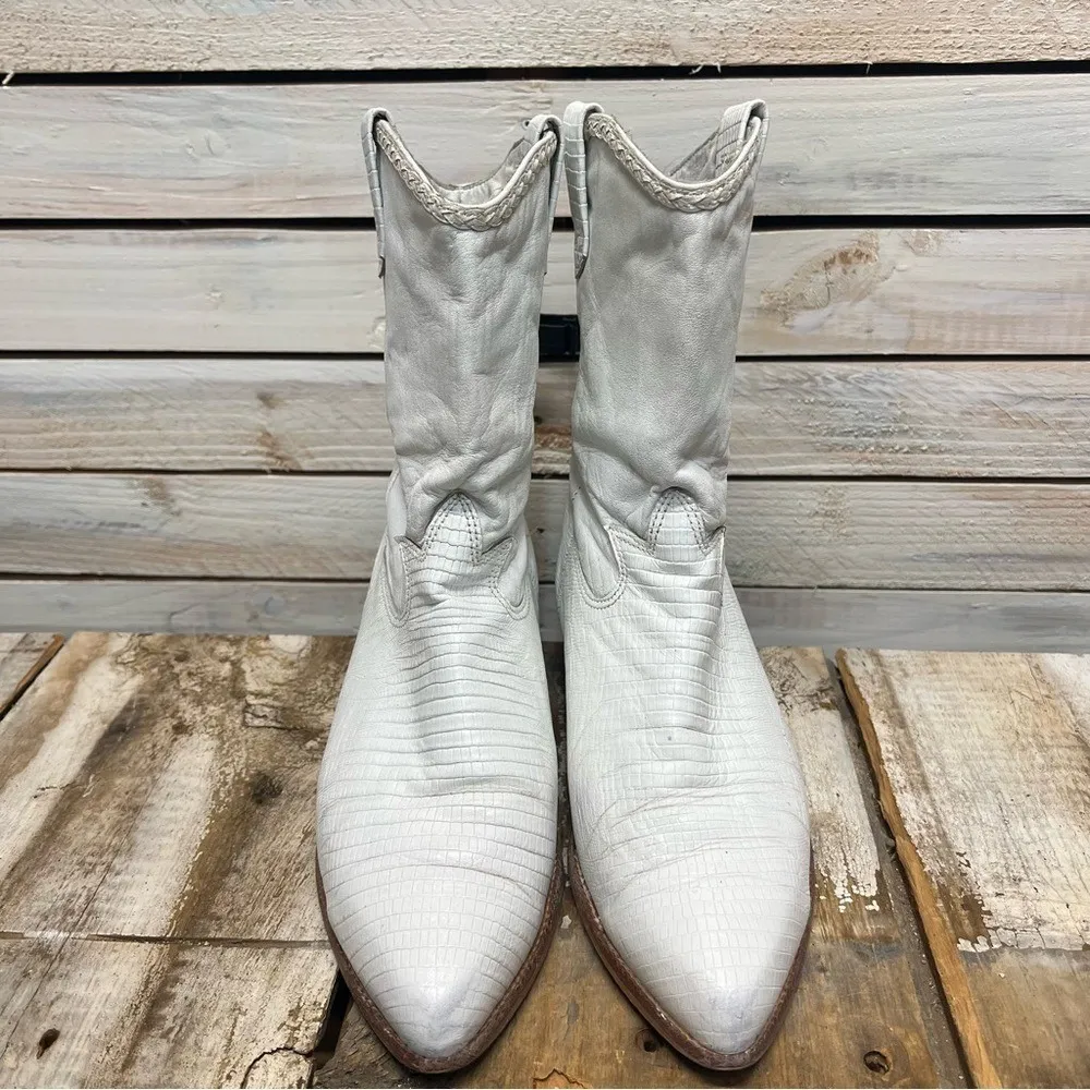Vintage Zodiac USA White Leather Western Cowboy Boots Style #317240 Size 9.5M - Image 4