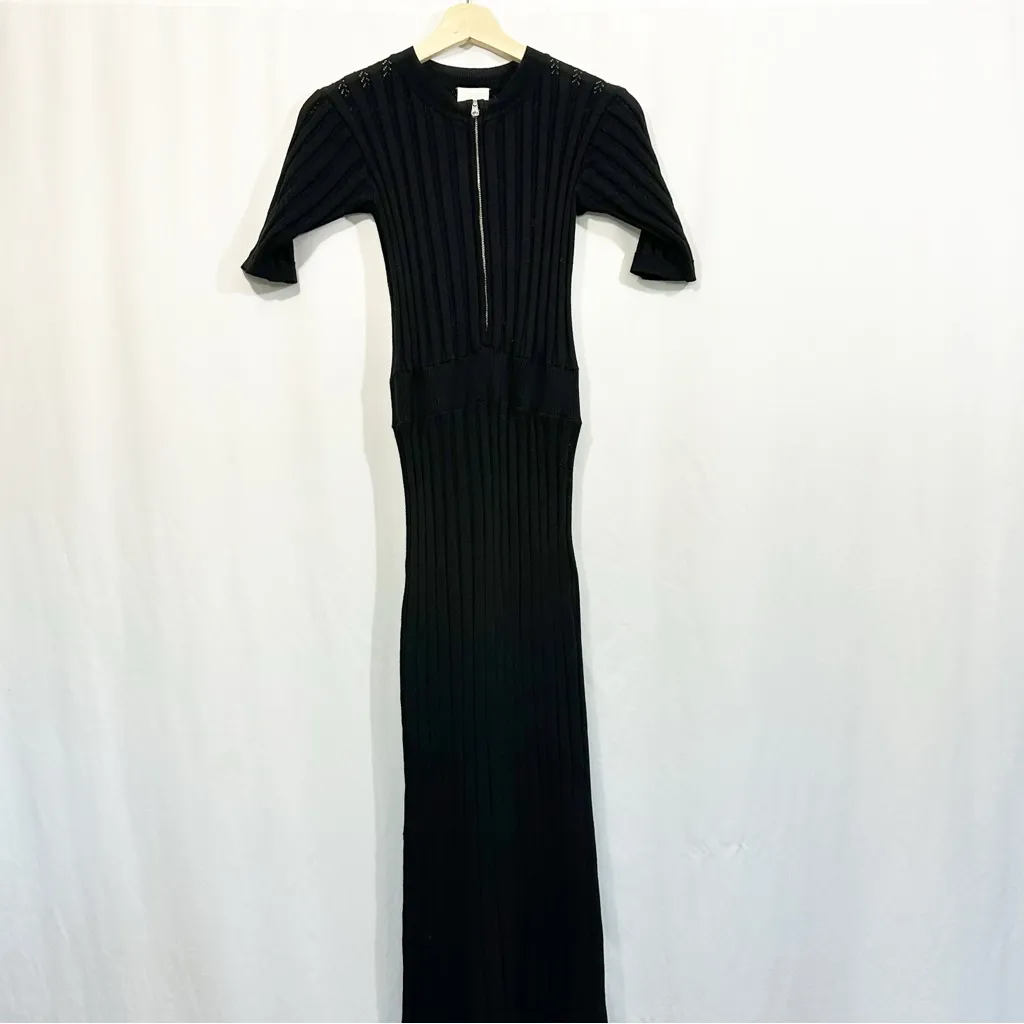 Varley Malia Knit Short Sleeve Midi Dress in Black - Image 6