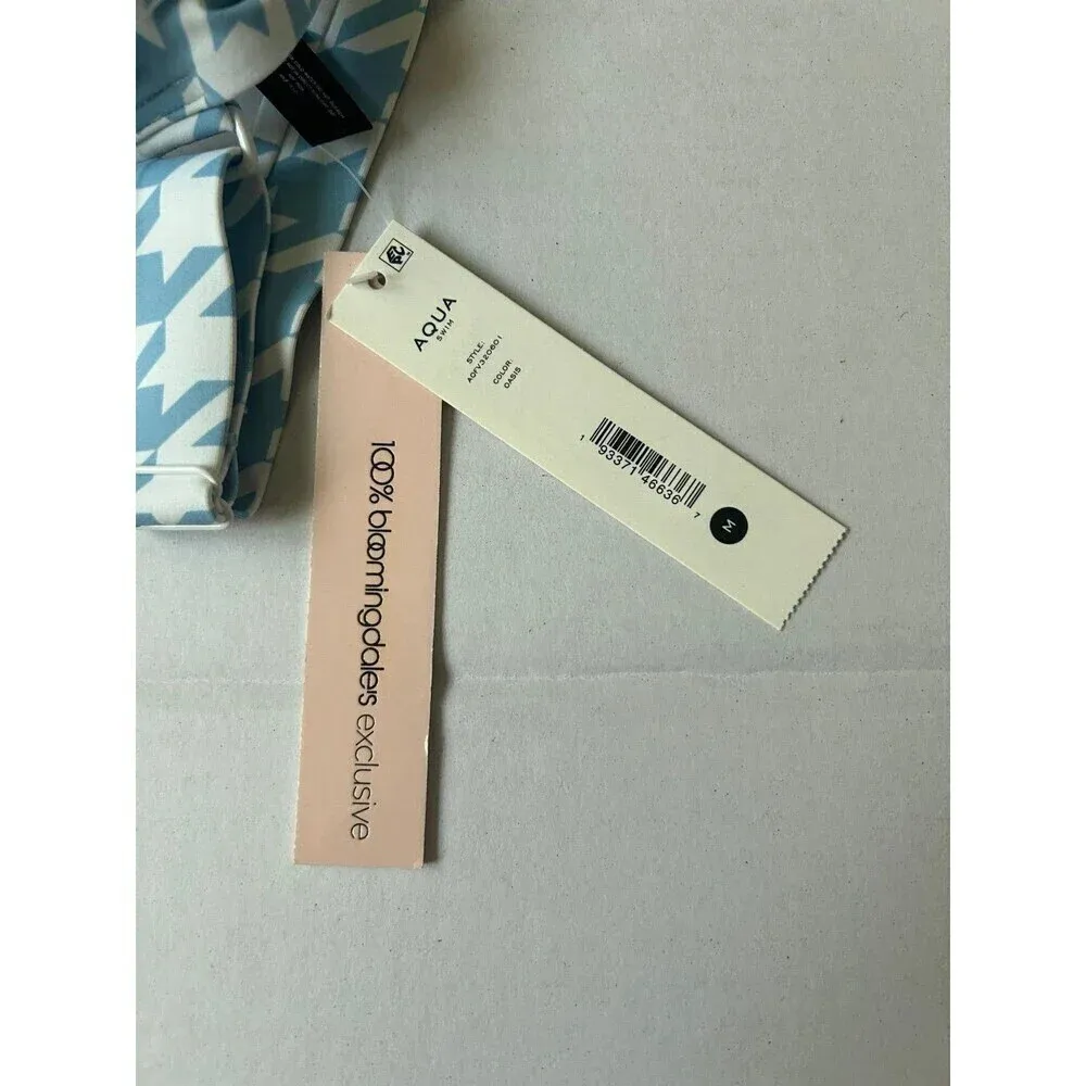 Aqua Swim Bikini Swimsuit Top Blue & White Houndstooth print NWT Size M - Image 3