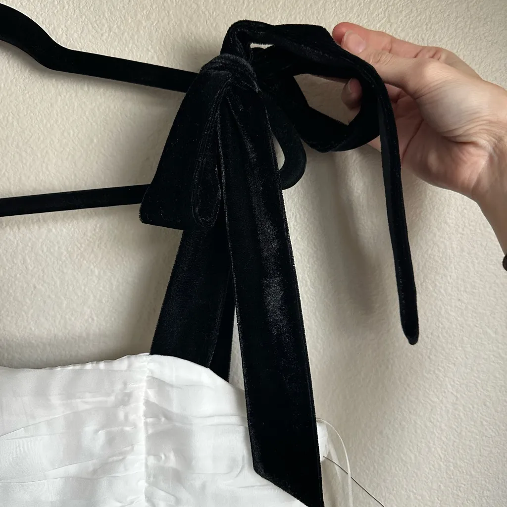 Sugarlips White and Black Velvet Strap Tulle Midi Dress - Image 3