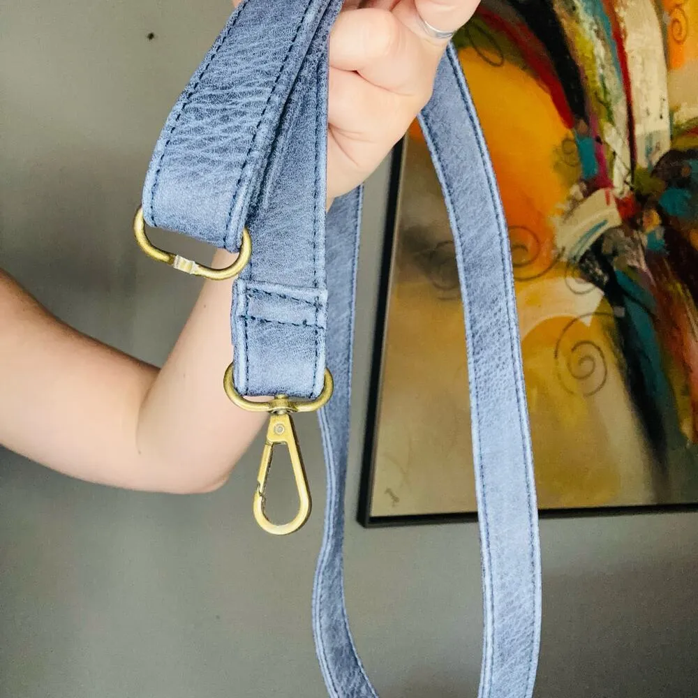 AMPERE Vegan Blue Leather The Amelie Tote Brass Hardware Coin Purse Shoulder Bag - Image 8