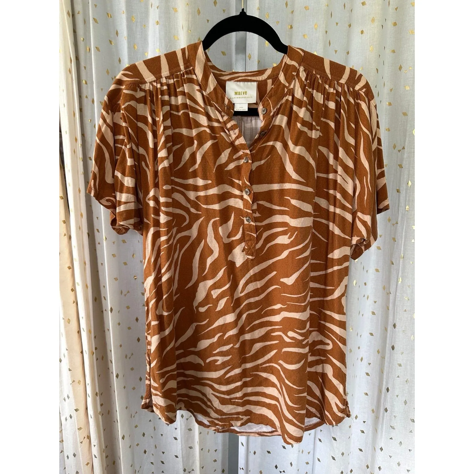 Anthropologie MaEve Animal Print Windham Tunic Henley Style Blouse L - Image 2