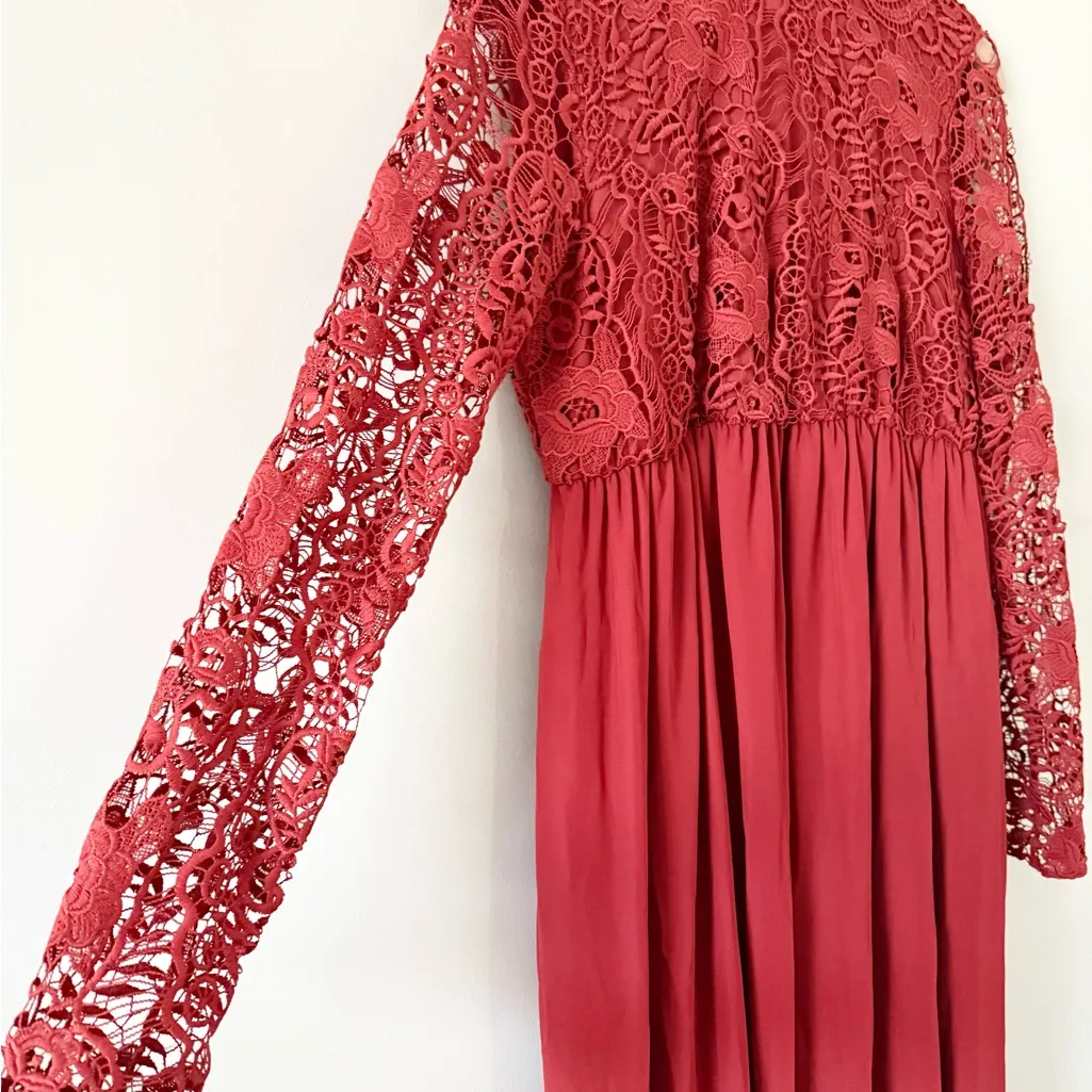 ASOS Long Sleeve Lace Top Maxi Dress in Dark Orange Size L - Image 2