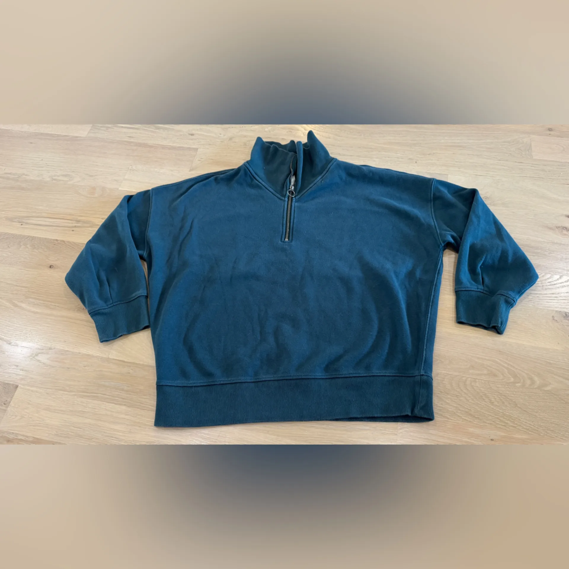 Athleta cozy karma 1/2 zip sweatshirt Nordic teal size large - Image 4