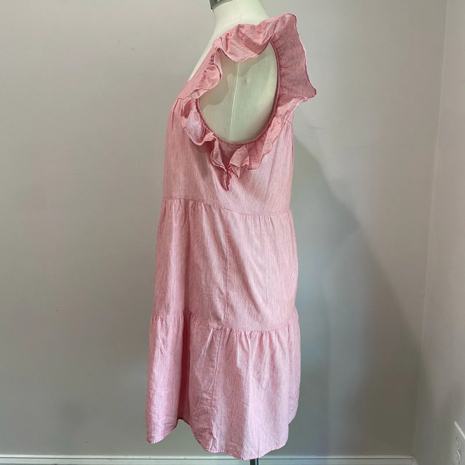 Marie Oliver Sailor Red White Striped Cotton Linen Ruffle Dress Women’s Sz M - Image 4