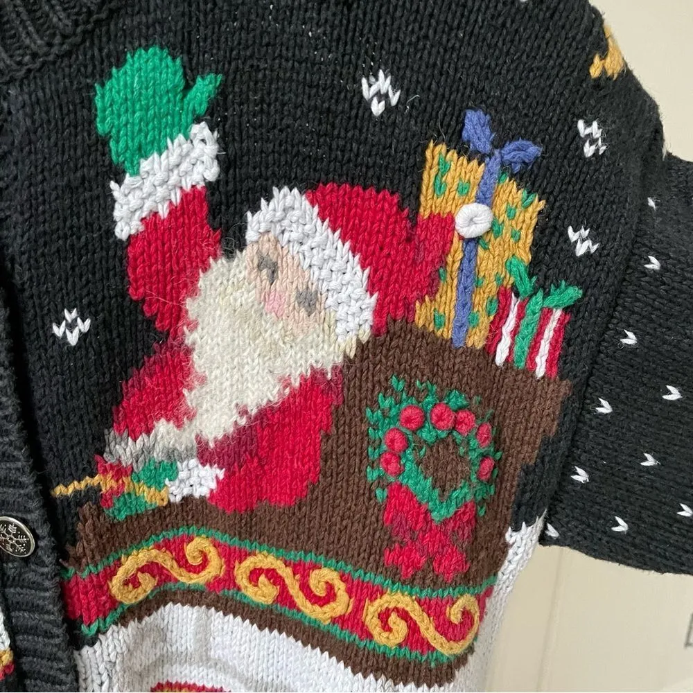 Vintage Northern Isles Signature Santa Christmas Button Cardigan L Black Size L - Image 5