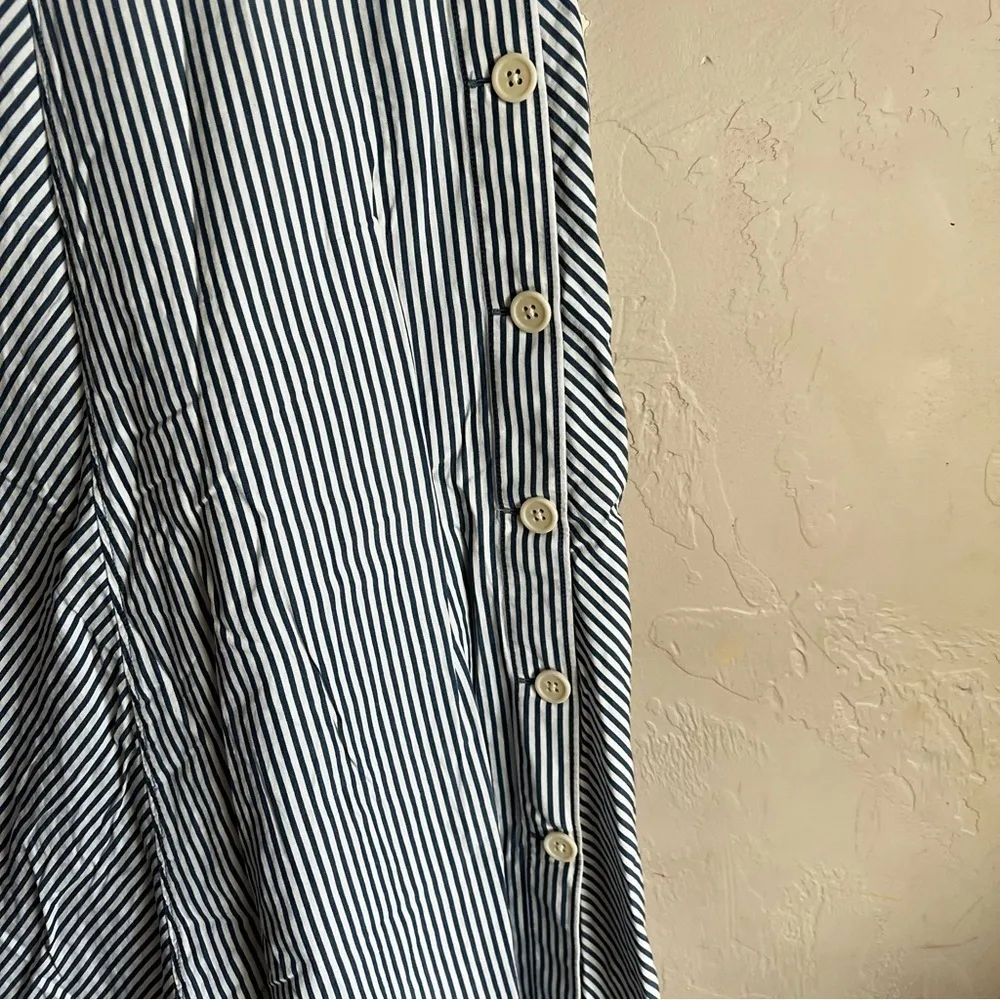 J. Crew MIDI Blue White Thalia Strip Side Button‎ Down Skirt - Image 5