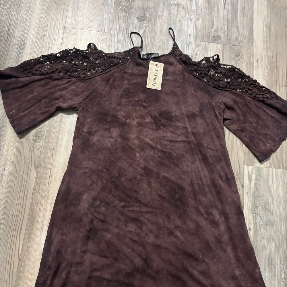 T Party Fashion Brown Asymmetrical Bell Sleeve Mini Dress - Image 2
