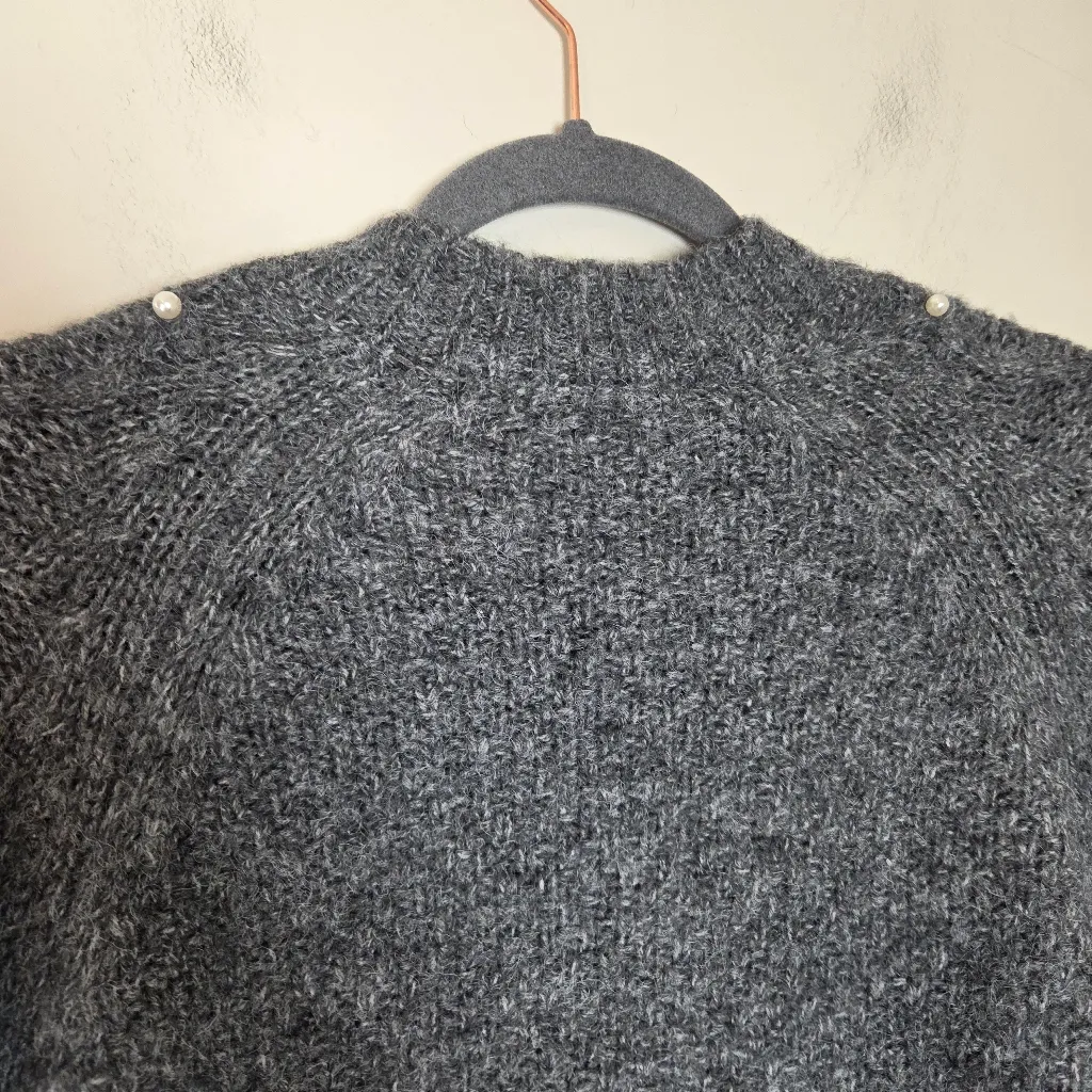 Black Tape Gray Mock Neck Pearl Sweater Size M - Image 6