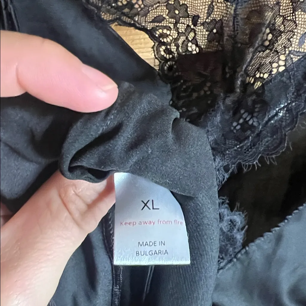 ModCloth Maxi Lace Open Back Black Dress Nightgown Satin Gown XL - Image 7