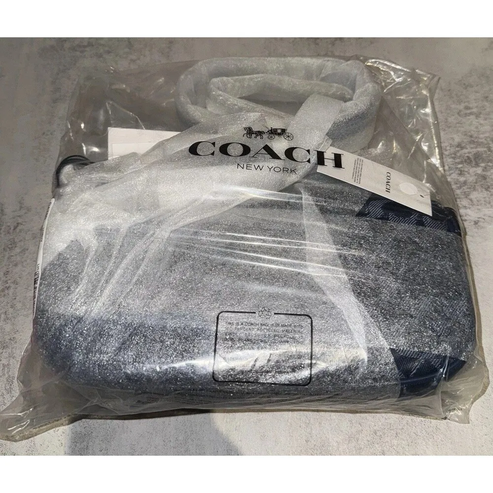 Coach Brook Flap Chain Bag in Signature Denim & Leather Silver/Deep Blue NWT - Image 2