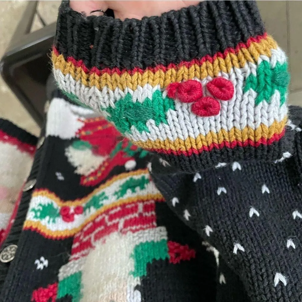 Vintage Northern Isles Signature Santa Christmas Button Cardigan L Black Size L - Image 9