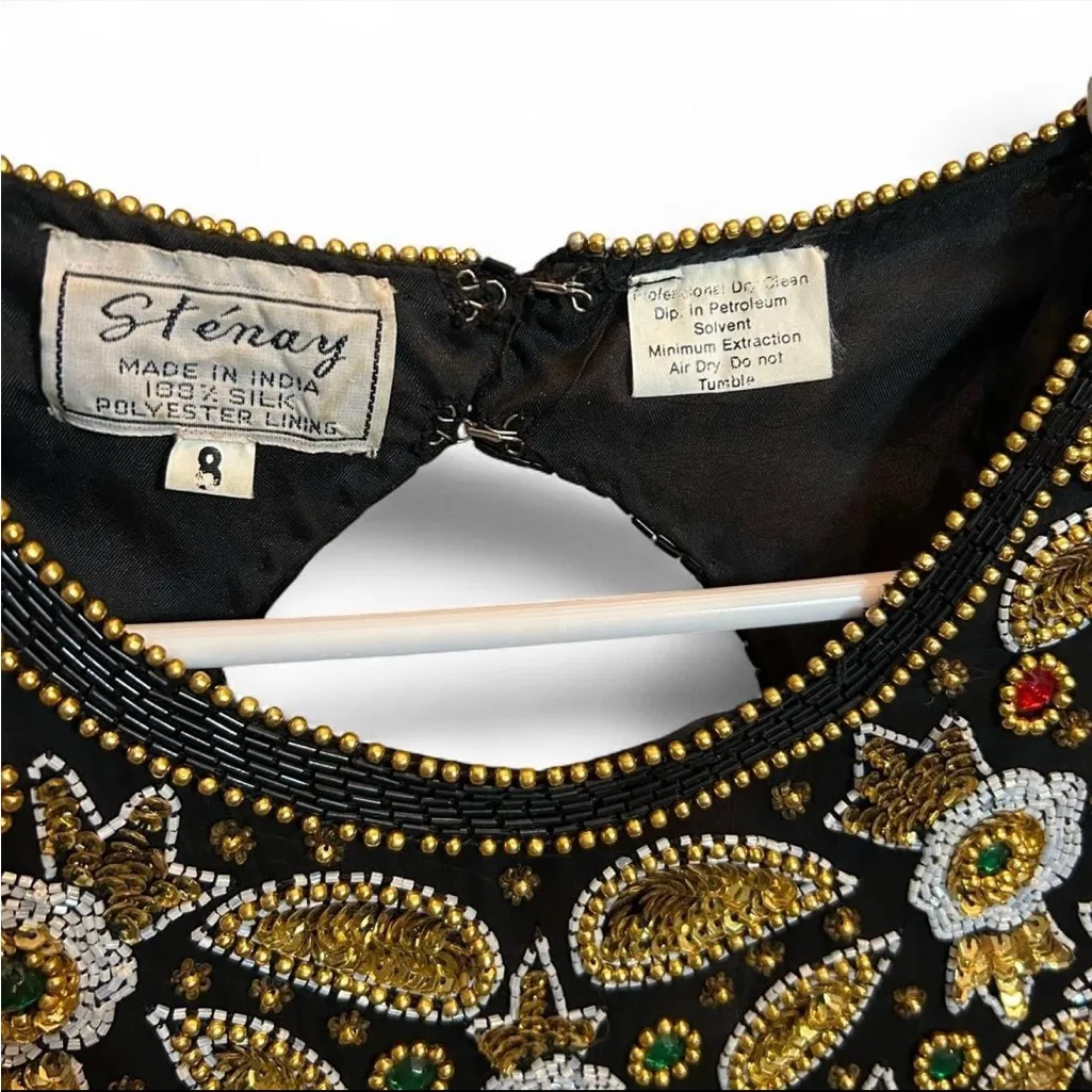 Vintage 80s/90s
Stenay Silk Beaded Sequin Party Dress |
Size 8 Gold - Image 6