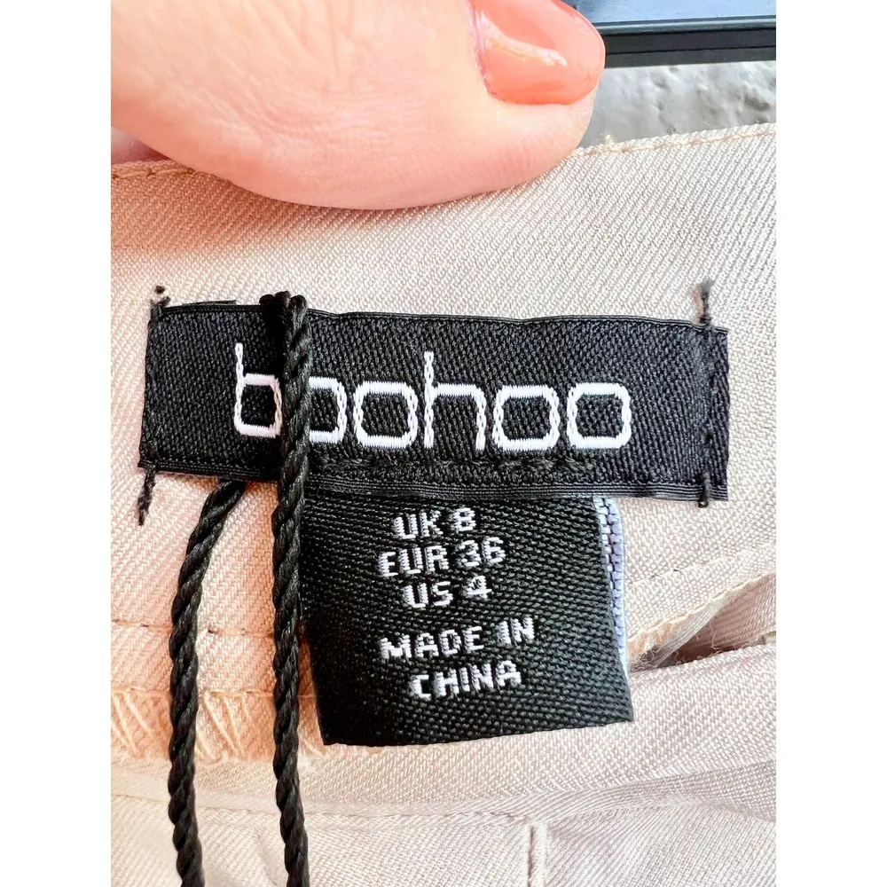 Boohoo NWT  Marl High Waisted Wide Leg Tailored Trouser Pants Stone Women's US 4 - Image 6
