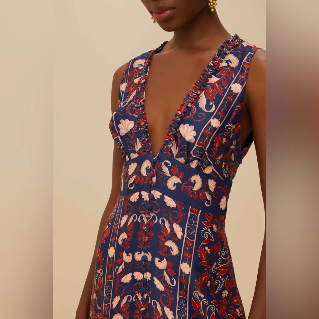 FARM RIO Blue Snake Garden Long Sleeve Mini Dress, Size Small, $260 - Image 4