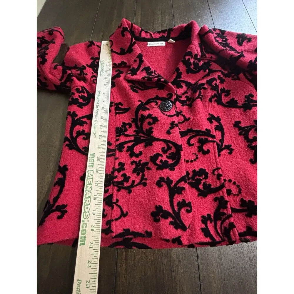 Coldwater Creek Felted 100% Wool 1 Button Jacket Blazer Flocked Size S 6-8 Red - Image 4