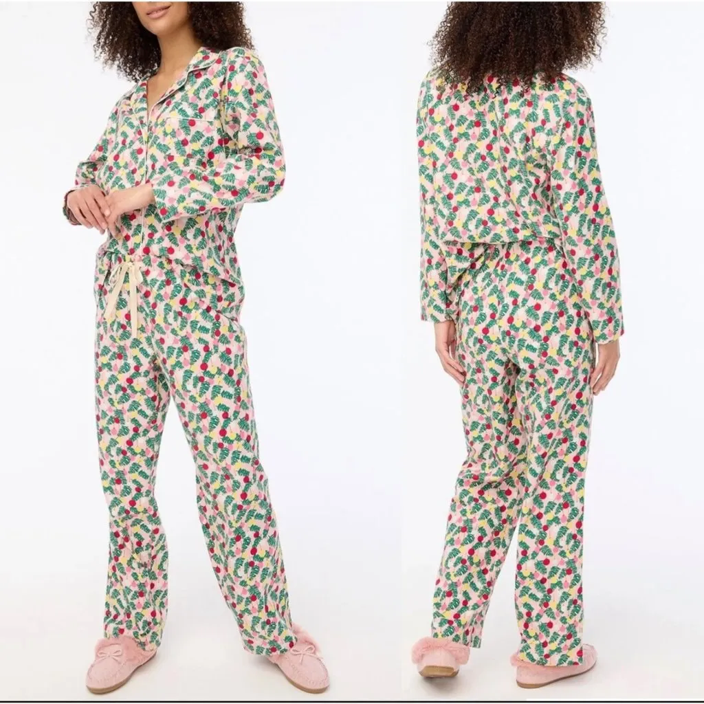 J.Crew Flannel Long Sleeve Pajama Set Women's Size XL Christmas Ornaments Cotton - Image 2