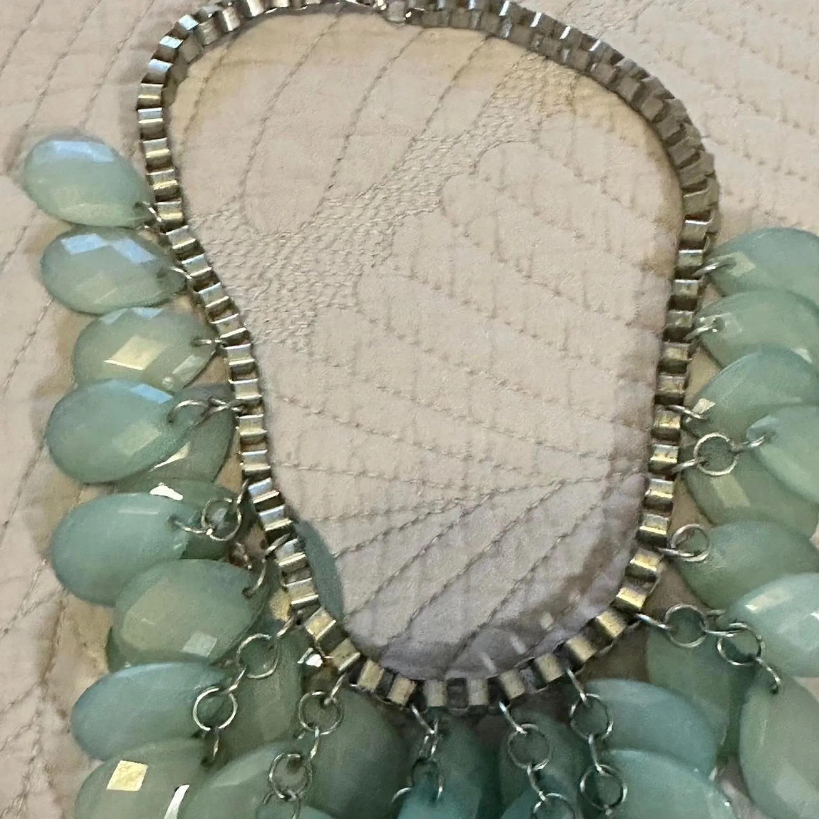Statement Bib Necklace with Aqua Teardrop Beads & Silver‎ Chain - Image 5