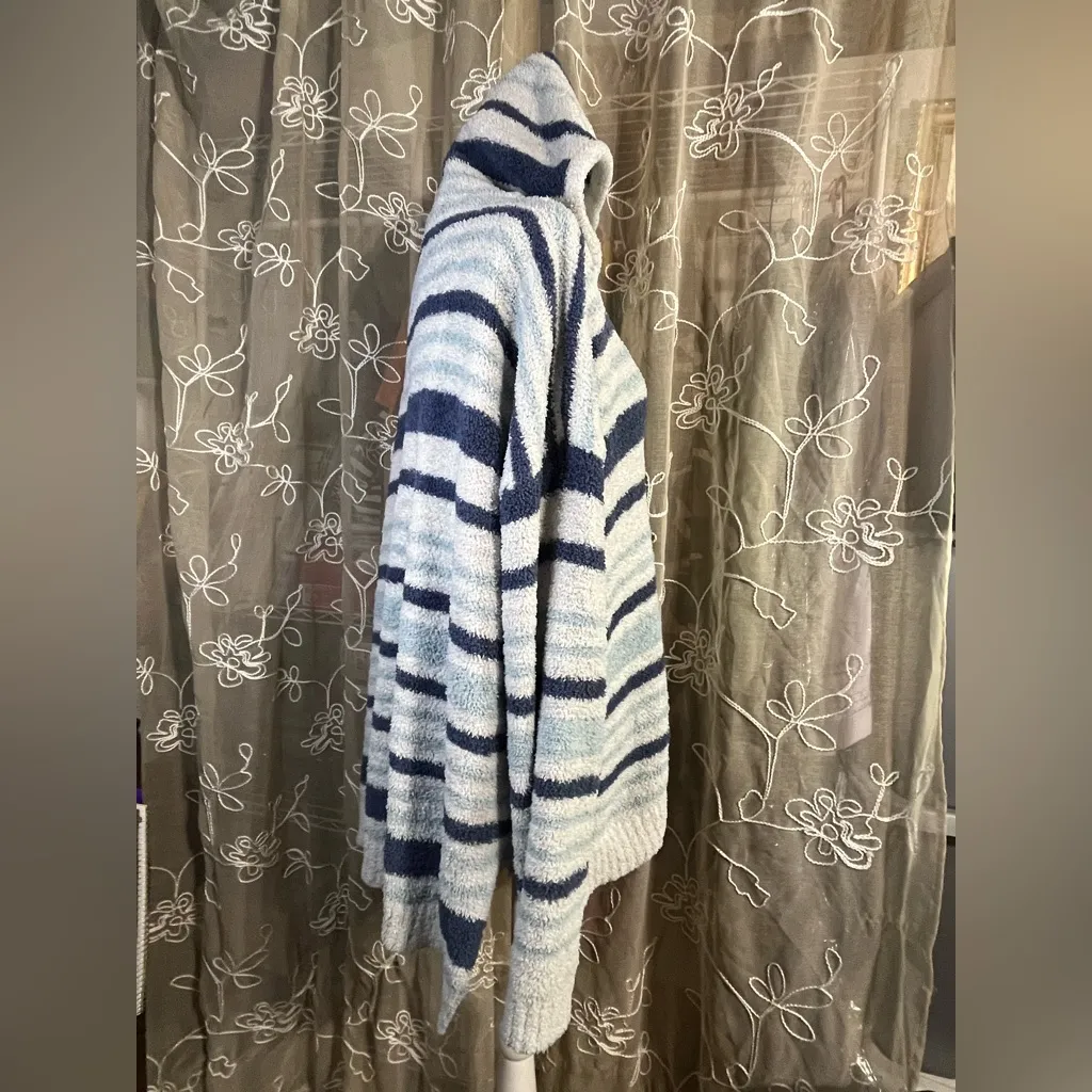 Seven7 Blue White Striped Hooded Popcorn Sweater - Image 3