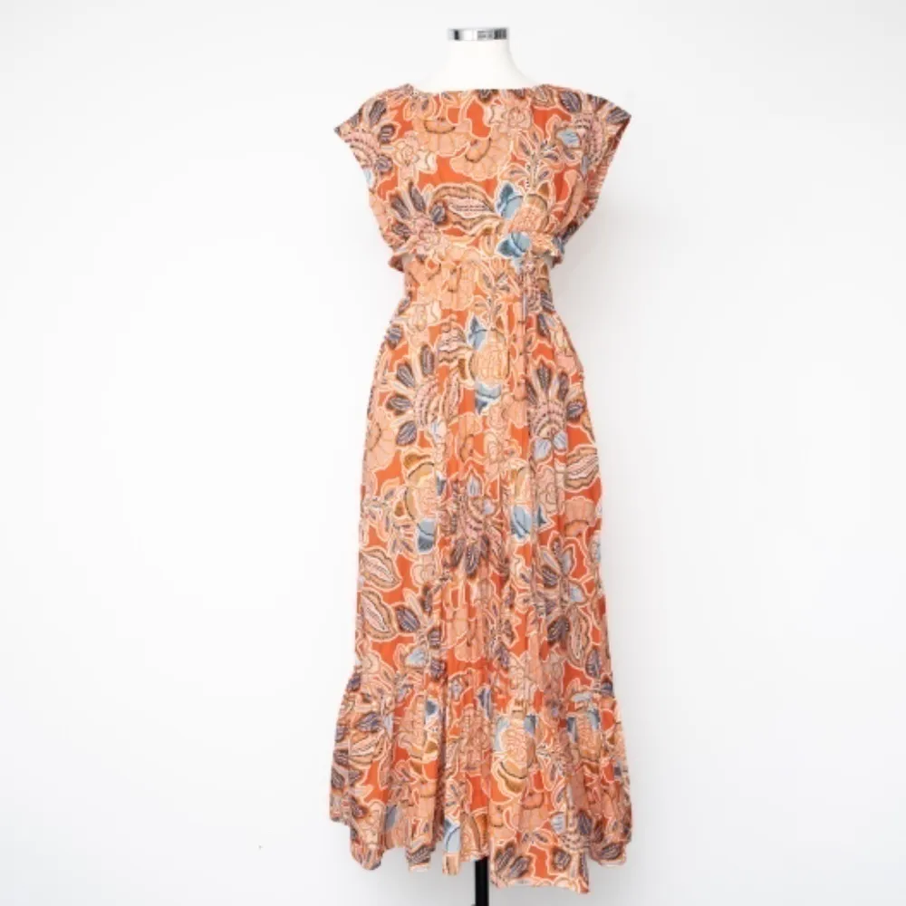 MISA |  Dana Mae Cut‑Out Cotton Floral Maxi Dress S Open‑Back Ruffle Hem - Image 2