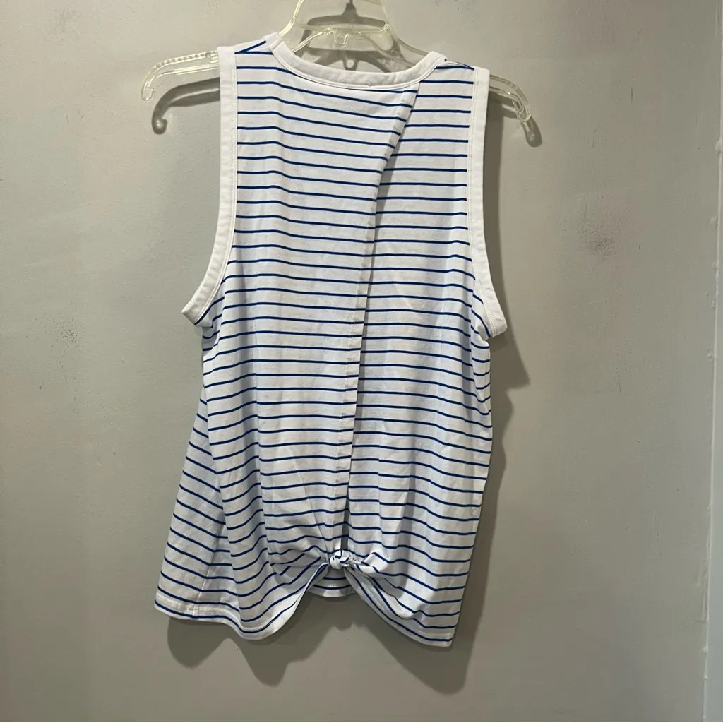 J.Crew  striped tank Top Size Large Blue White  Open Back Tie - Image 6
