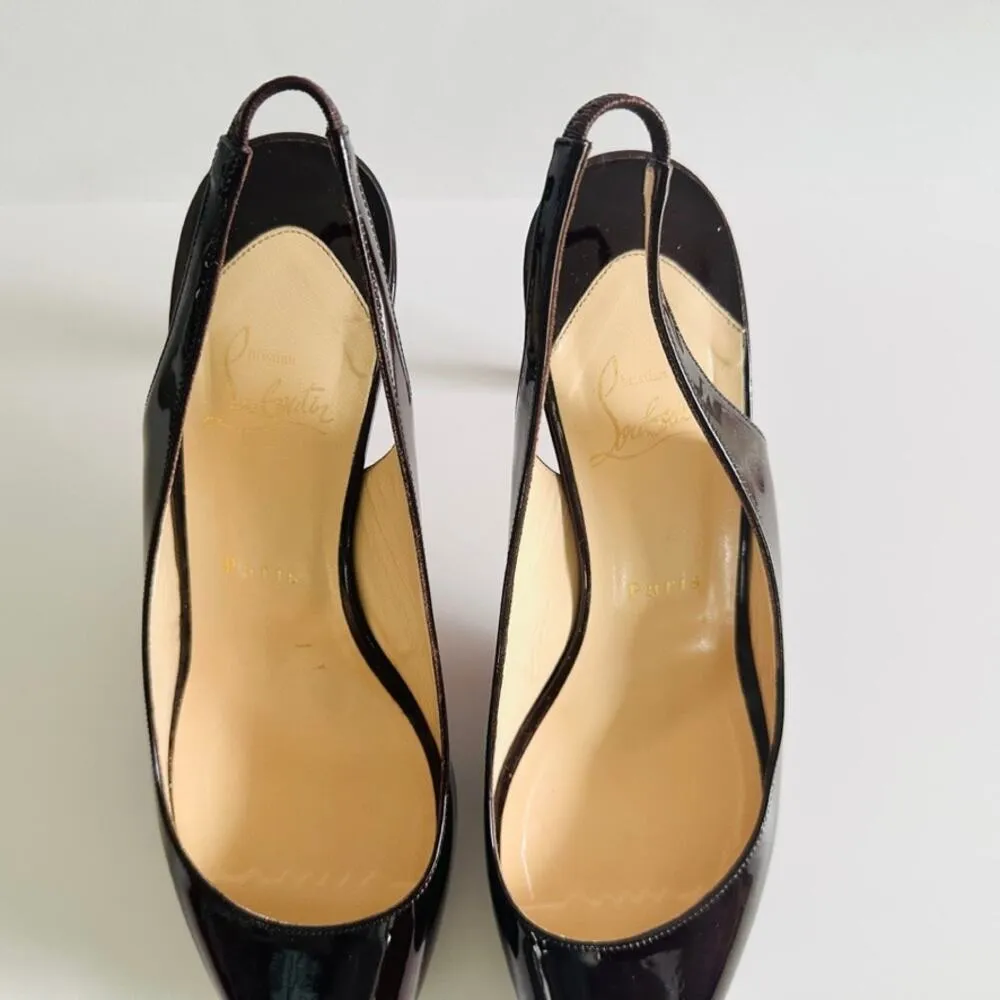 Christian Louboutin Altadama 100 Burgundy Slingback Peep Toe Patent Pump Sz 39.5 - Image 4