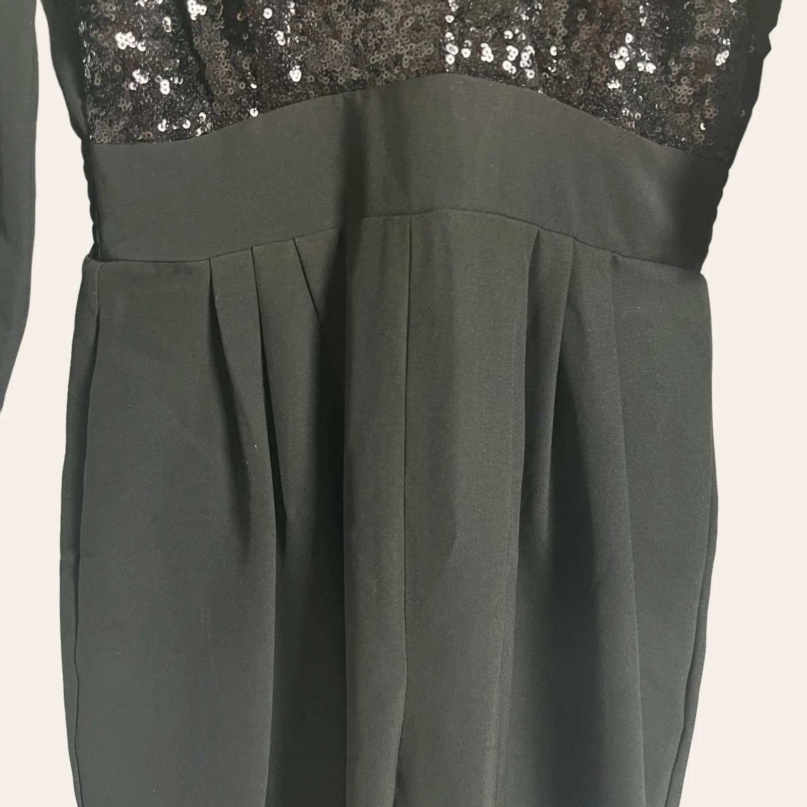 LINI Black Stella Sequin Faux Wrap Surplice Long Sleeve Party Jumpsuit Size XS - Image 6