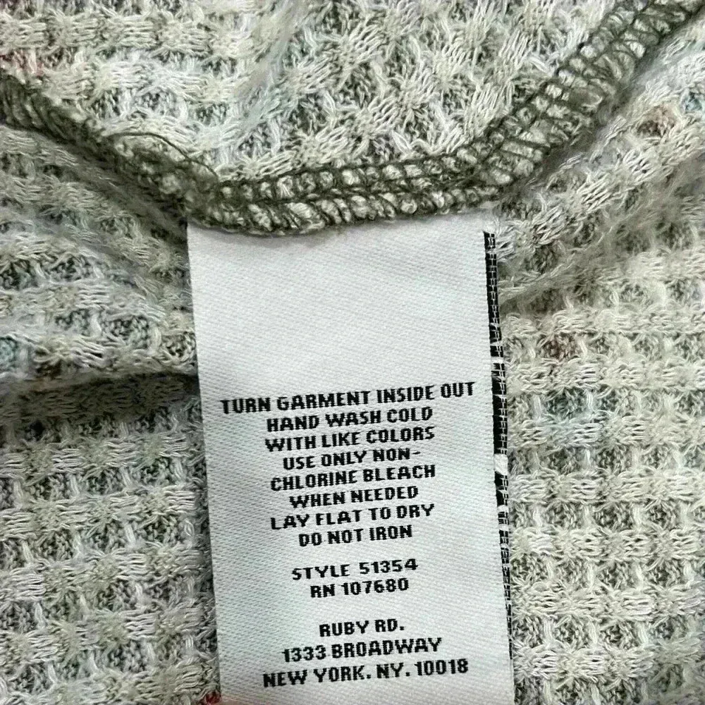 Ruby Rd Knot Front Waffle Knit Top 3/4 Sleeve Green Pattern Shirt Size XL Petite - Image 6