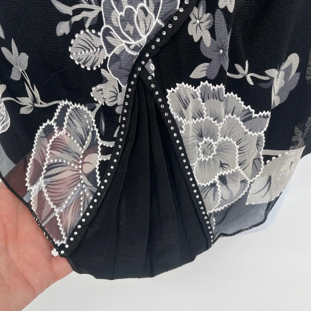 Simply Irresistible Mesh Rhinestone Women Top Sz L Asymmetric Whimsigoth HOliday Black Size L - Image 3