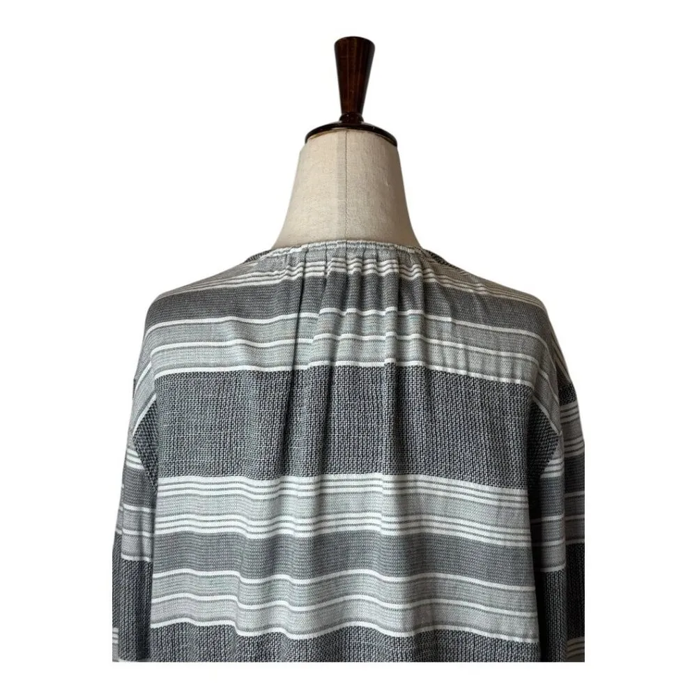 Bella Dahl‎ Shirt Women Large Gray Black Striped V Neck Tie Waist Top Preppy - Image 5