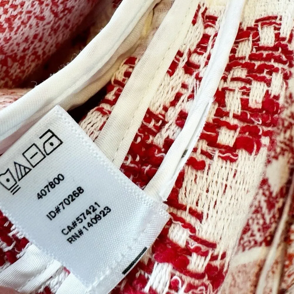 Loft Womens Fringe Tweed Open Front Blazer Jacket Red White Patterned 2 - Image 6