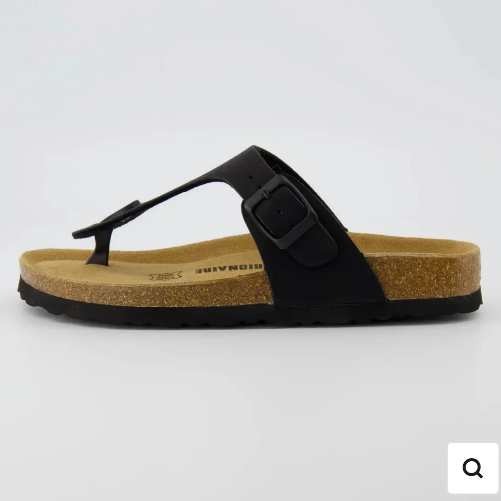 Cushionaire Leah Cork Footbrd Thong Sandals in Black - Image 3