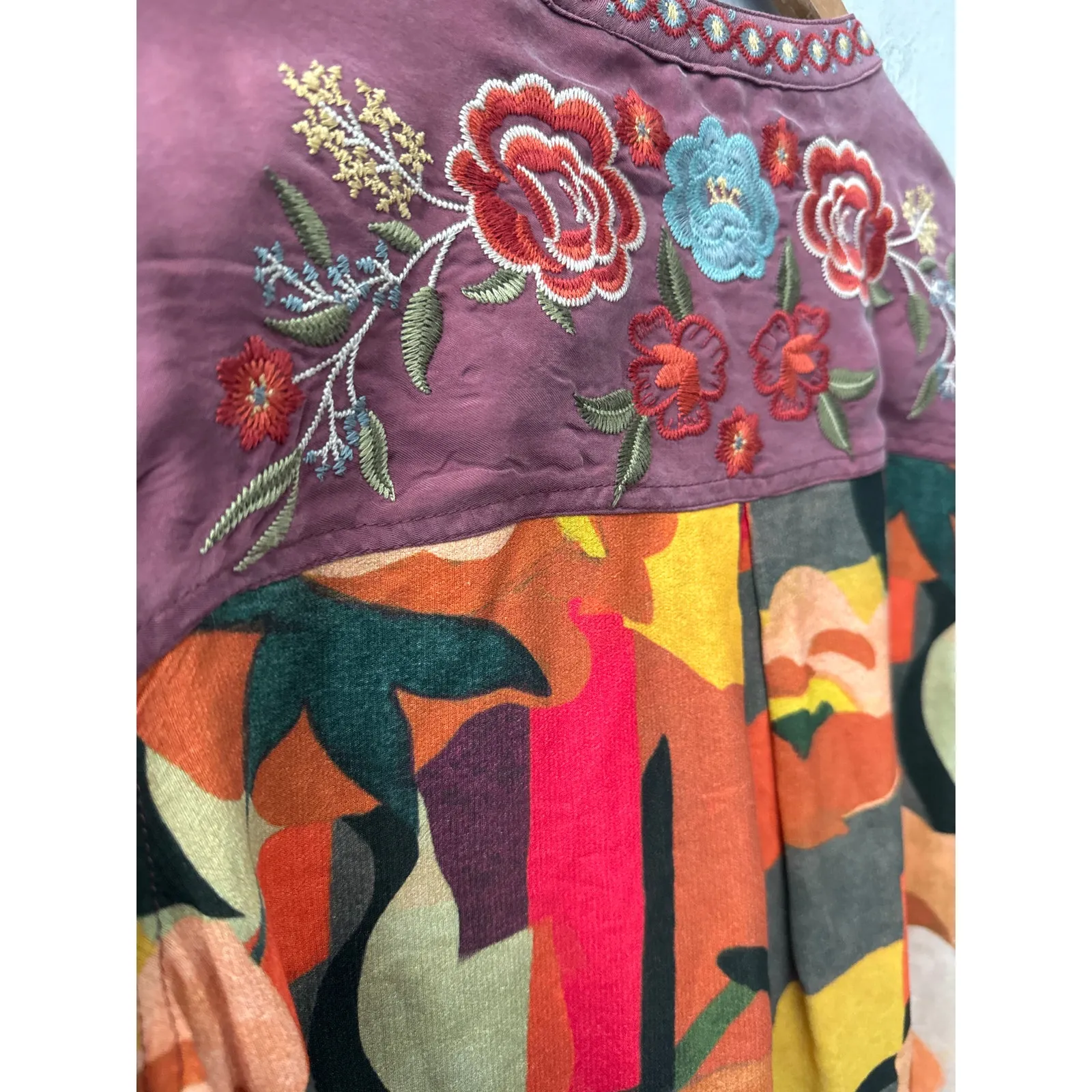 John Mark  Fully Embroidered Boho Mixed Media Long Sleeve Top Multi Size Small - Image 9